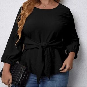 Elegant Black Women's Tie front Top